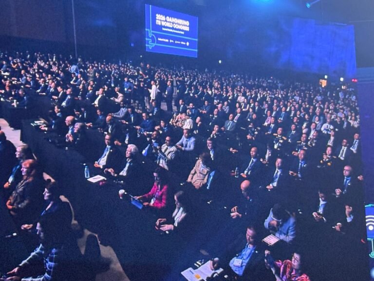 Packed hall at the opening ceremony of the 32nd ITS World Congress 2026 in Gangneung under the theme Beyond Mobility, Connected World