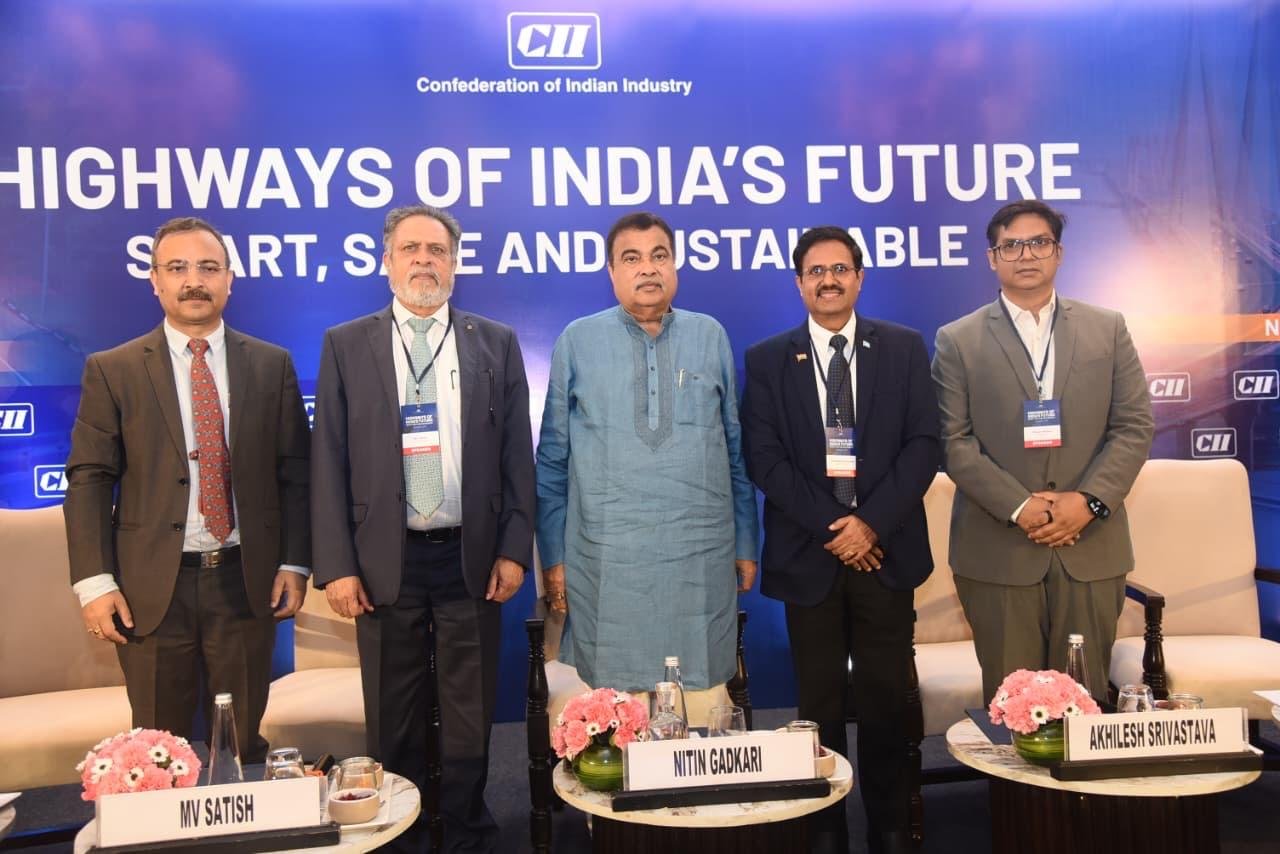 Speakers including Akhilesh Srivastava with Union Minister Nitin Gadkari at CII Highways of India's Future: Smart, Safe and Sustainable